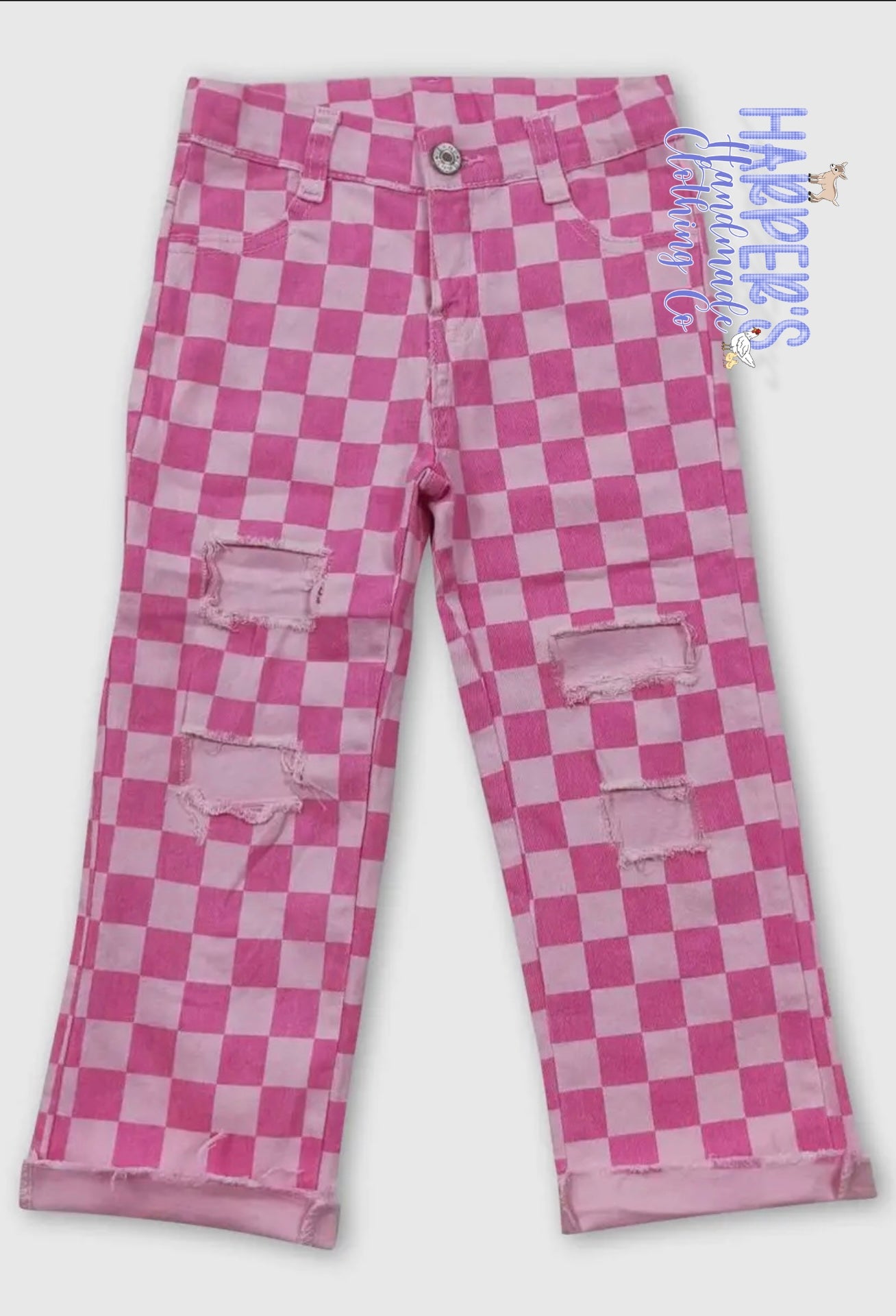 Pink checkered denim