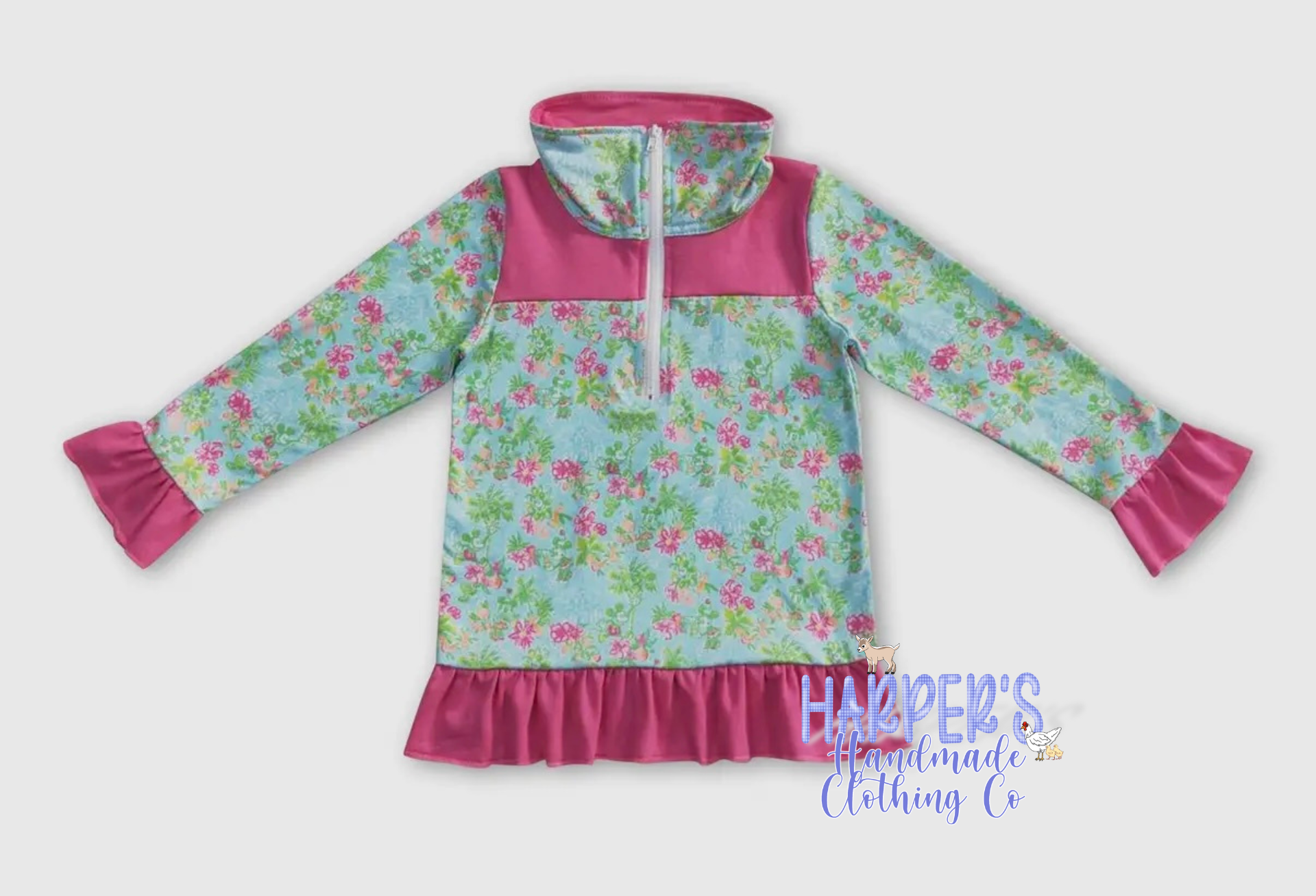 Pink/Teal floral pullover