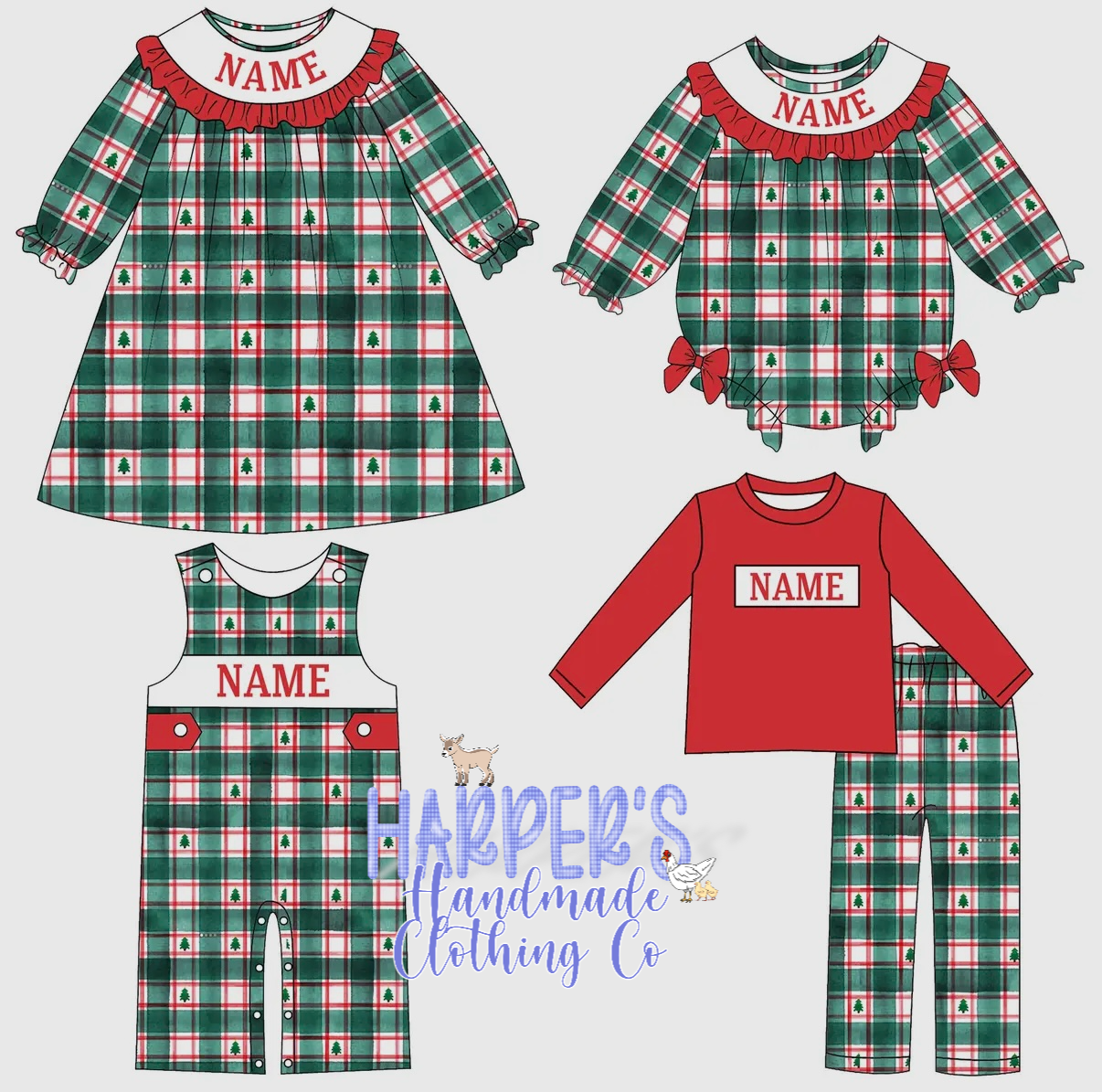 Christmas Tree Plaid Name Smock